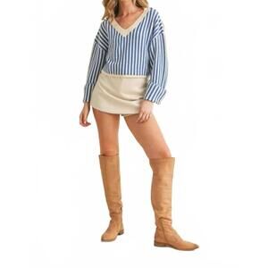 NEW TCEC semmes striped v-neck sweater in blue